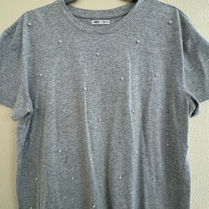 Gray T-Shirt with Pearl Accents